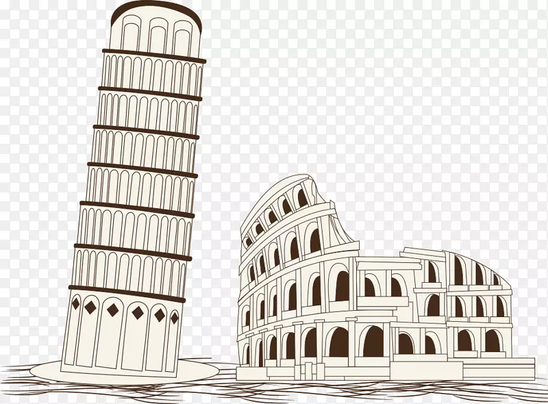 比萨建筑的竞技场斜塔-罗马的比萨斜塔和罗马竞技场