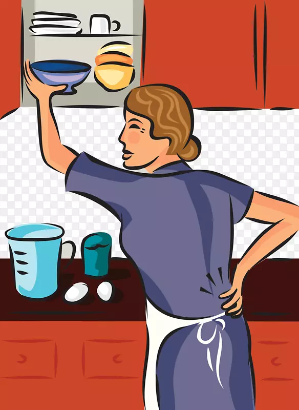 餐具柜厨柜餐具插图-家庭主妇厨房橱柜插画