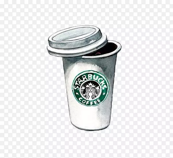咖啡茶卡布奇诺星巴克素描手绘杯星巴克盖章