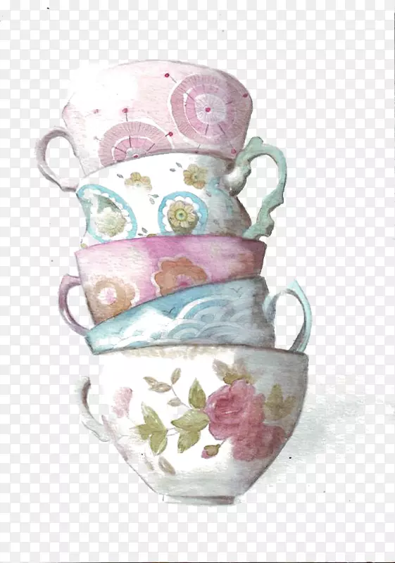茶杯咖啡水彩画-杯子