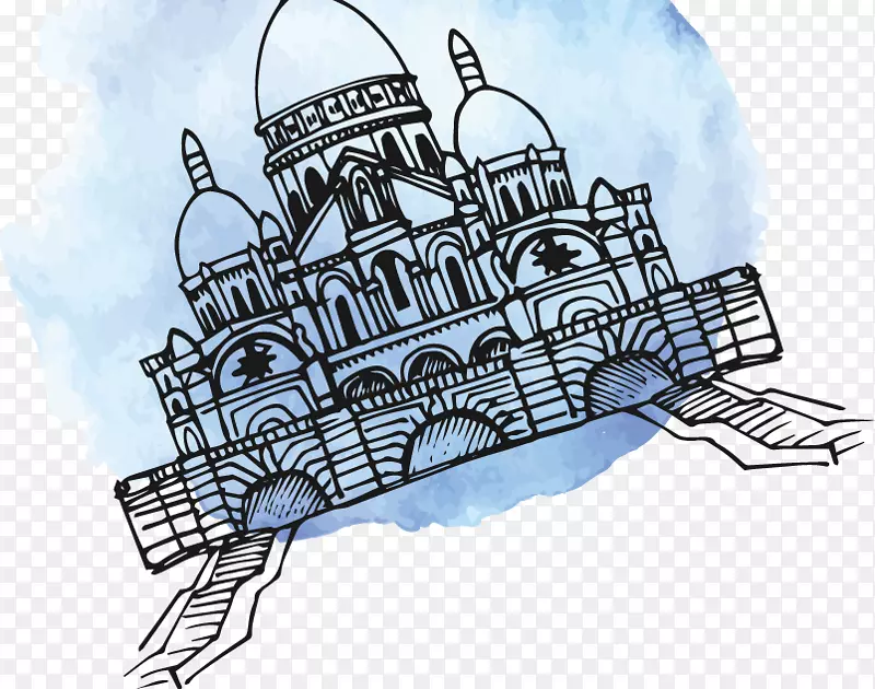 泰姬陵插图-手绘蓝色泰姬陵，印度