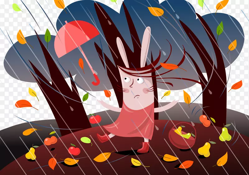 卡通秋季插图-森林风暴插图