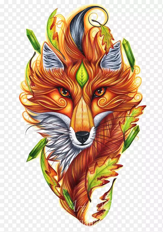 狐狸画魔法符号艺术手绘狐狸