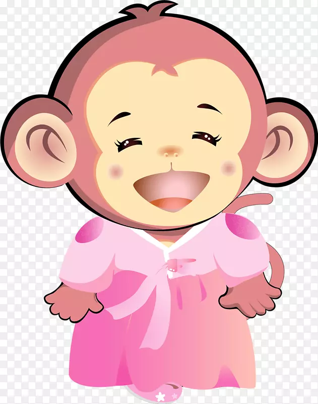 猴子卡通可爱-粉红猴