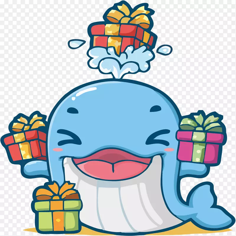 剪贴画-蓝色海豚带礼物