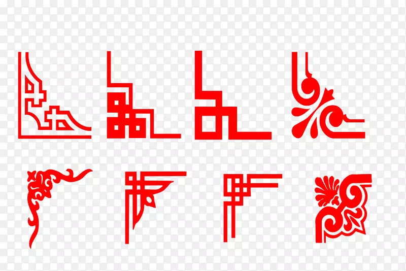 农历新年传统节假日对联-新年红角框花纹装饰图案