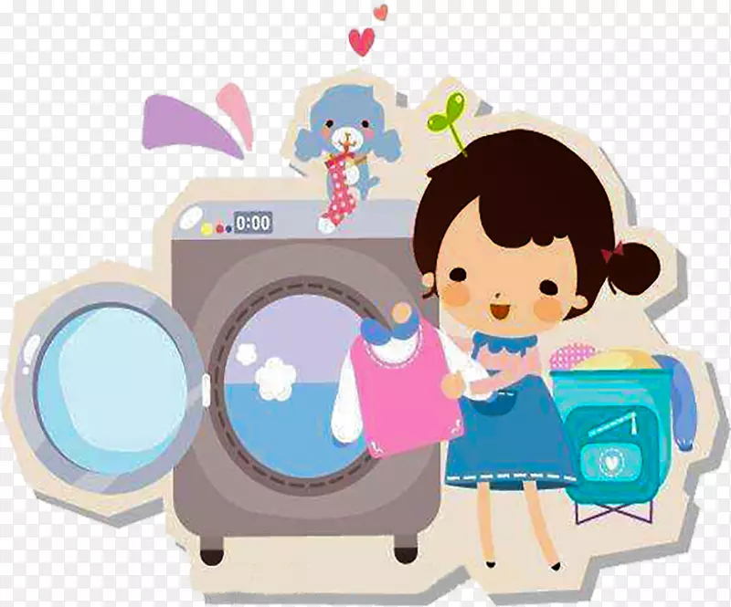 婴儿服装、洗衣房、洗衣机.卡通中的洗衣机