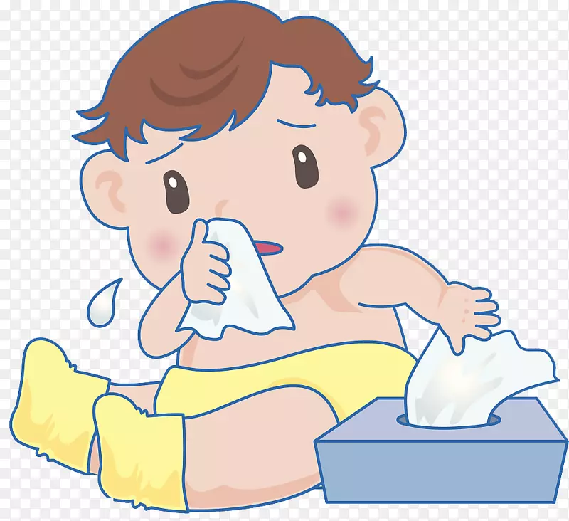 婴儿鼻漏过敏图-婴儿插图，生病，流鼻涕