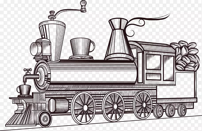 咖啡咖啡厅列车海报图-复古蒸汽列车