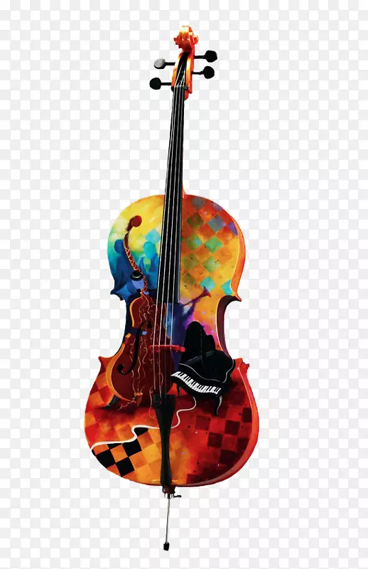 大提琴乐器绘画小提琴彩色小提琴和钢琴