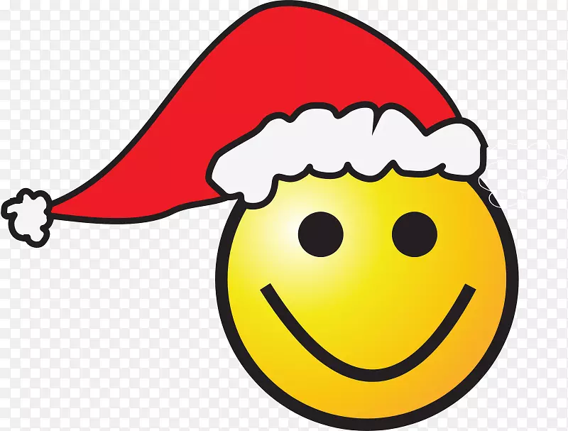 圣诞老人笑脸表情剪贴画黄色笑脸戴红色帽子