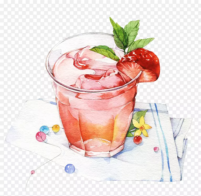 果汁饮料海报甜点图-草莓冰饮料