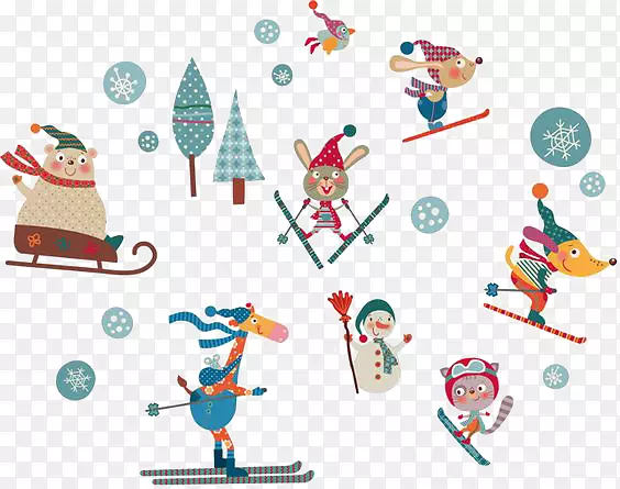 滑雪绘画剪辑艺术-动物滑雪