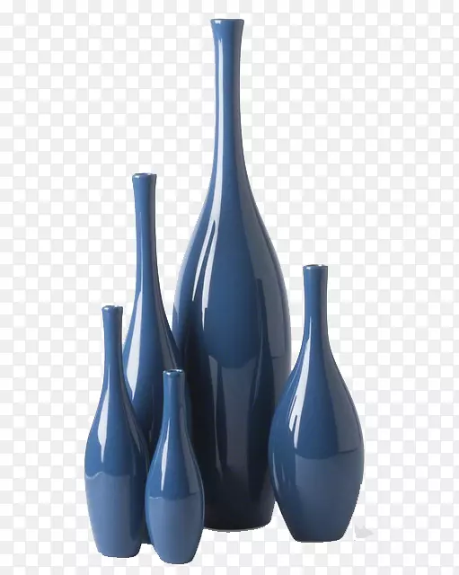 花瓶内的花卉室内设计为装饰艺术服务-许多蓝色花瓶