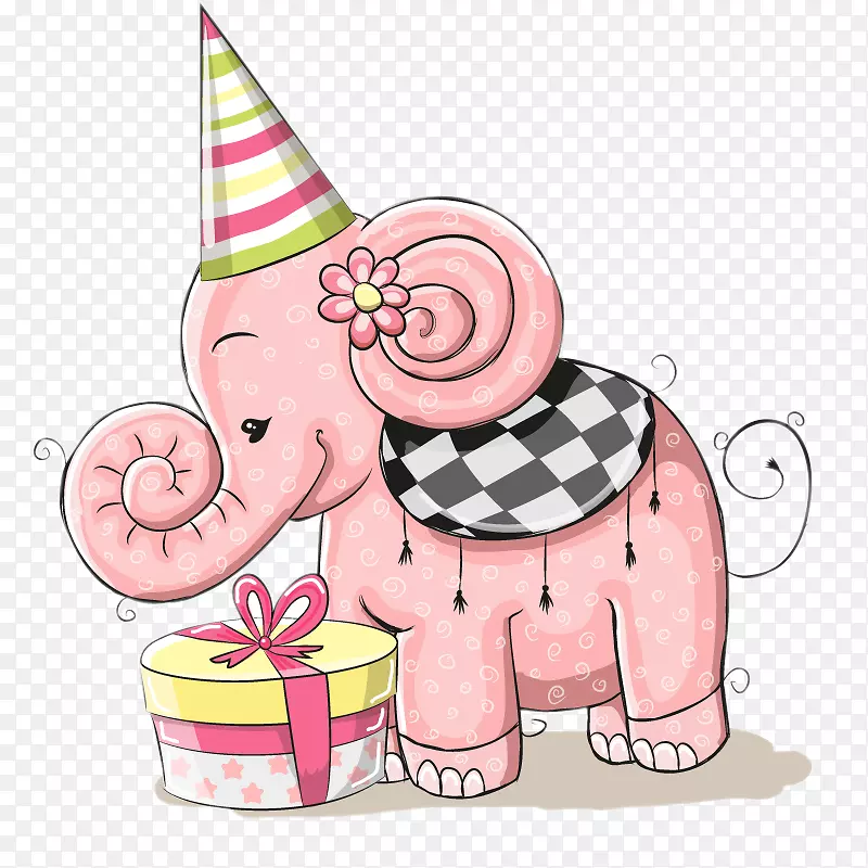 生日贺卡礼物-可爱的小粉红象