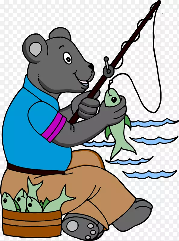 熊钓鱼卡通钓鱼夹艺术-熊钓鱼