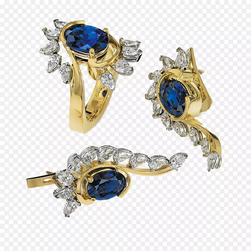 珠宝戒指模型金宝石蓝色宝石戒指
