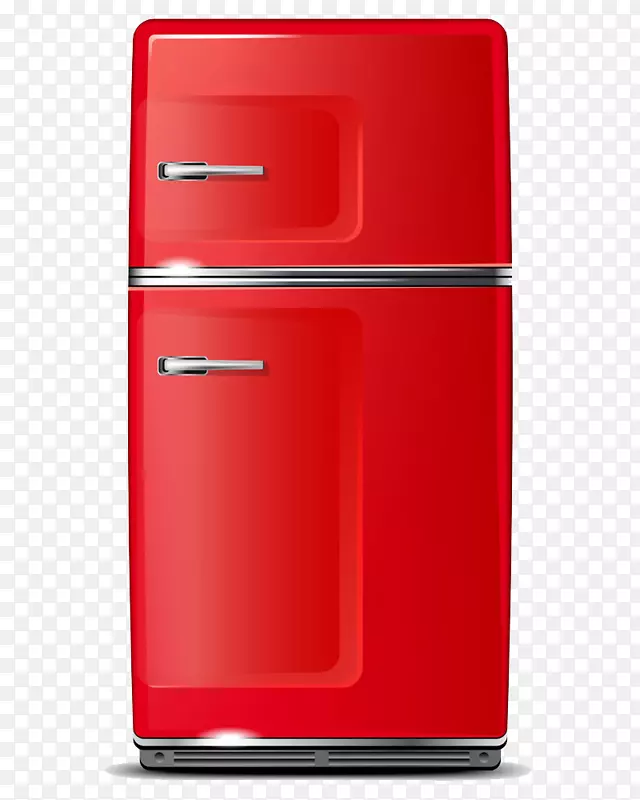 冰箱家电厨房插图-红色冰箱