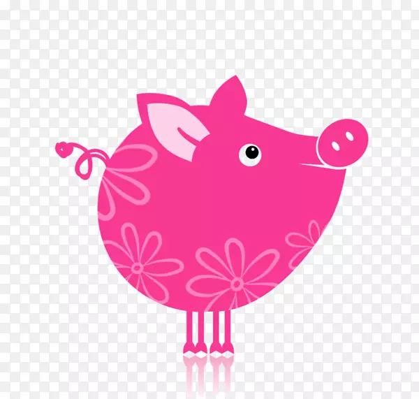 镜子时尚精品标志插图-卡通可爱粉红猪