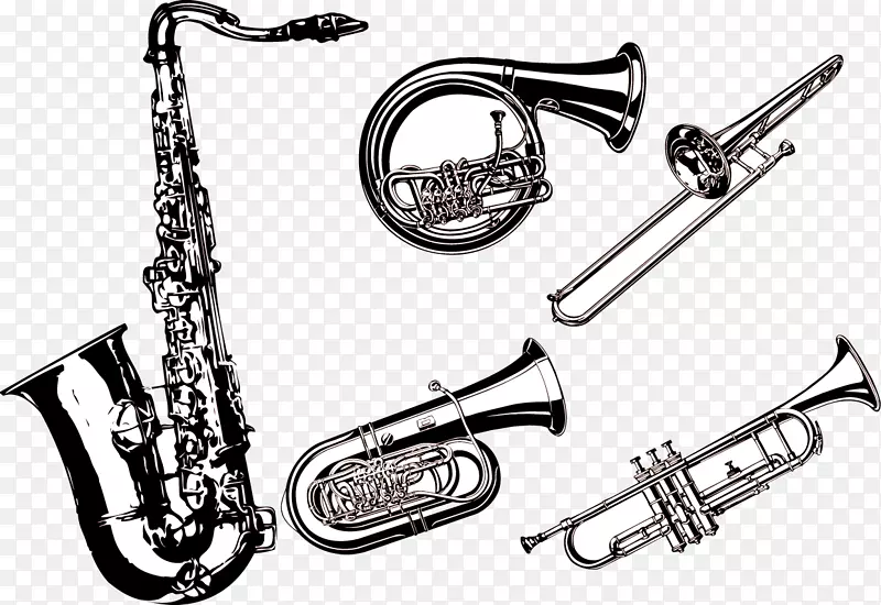 乐器萨克斯管，钢琴，法国号角，五支乐队，萨克斯管和适当数量的元素