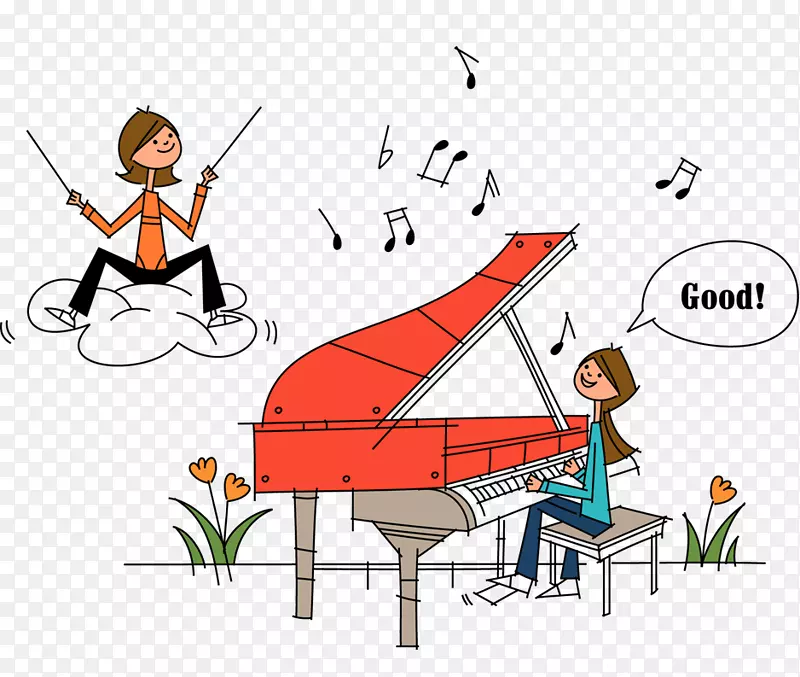 钢琴绘画-免费插图-弹钢琴