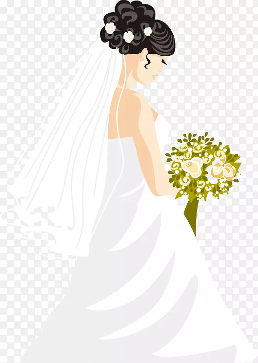新娘婚礼插画-美丽的新娘卡通图案