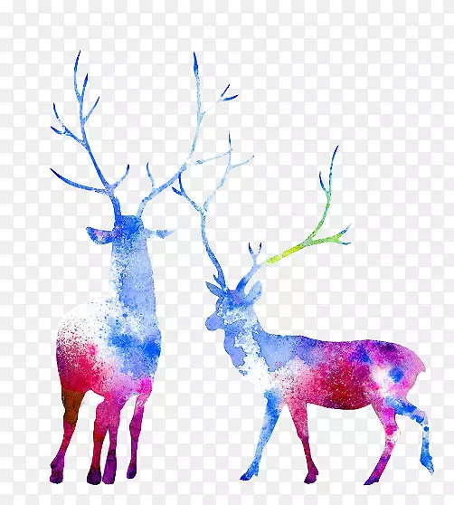 驼鹿水彩画麋鹿-水彩鹿