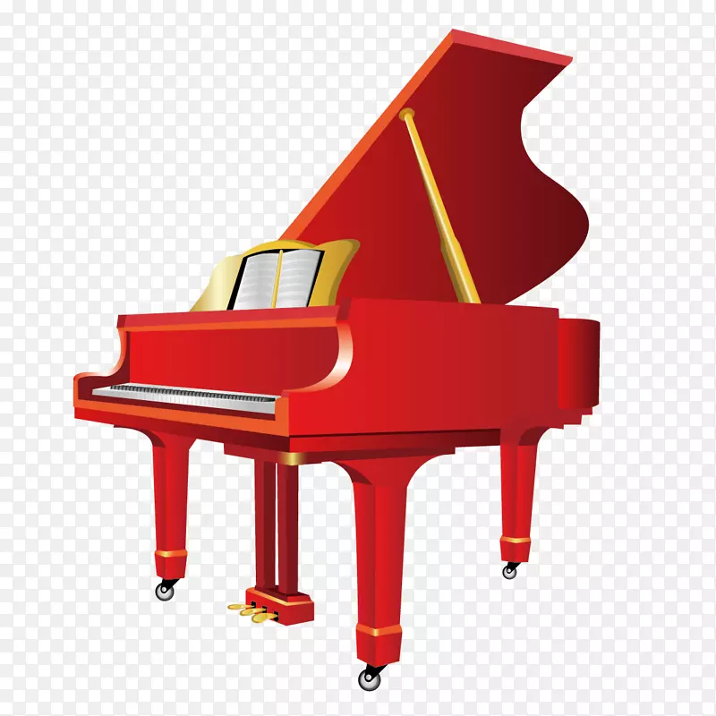 钢琴乐器音乐键盘.红色钢琴