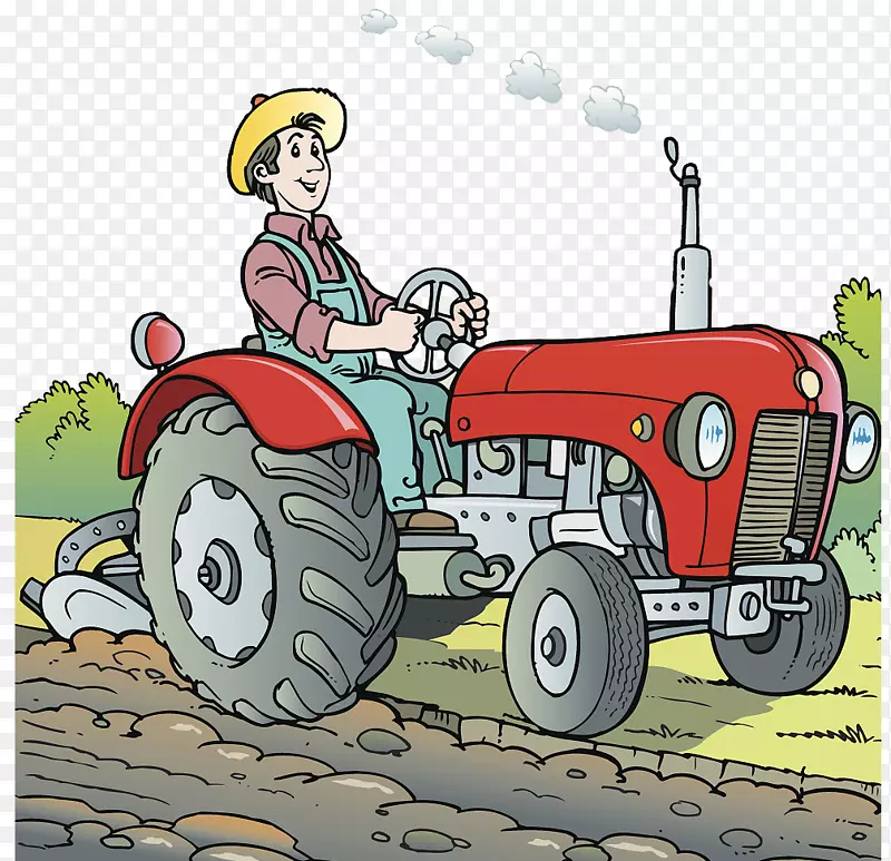 拖拉机农业卡通插画.卡通插画；农用拖拉机；种植