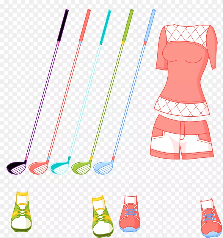 服装粉红插图-高尔夫球杆和衣服