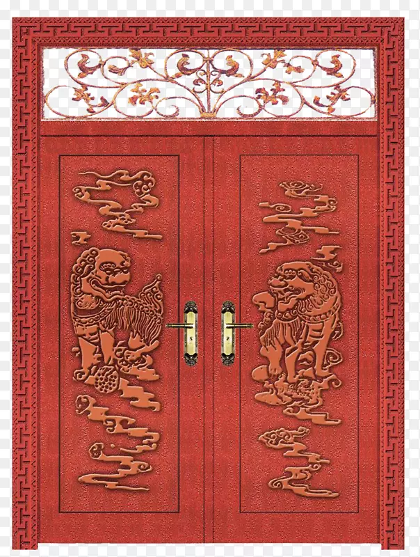 门公门木门-传统木浮雕空心红门工艺
