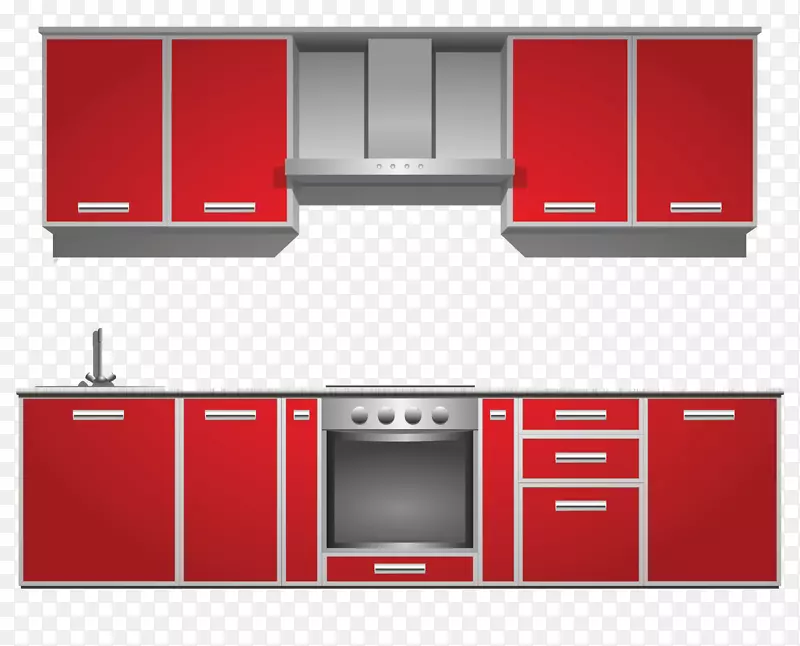 厨房柜桌家具架红色现代简约厨房