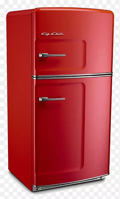 冰箱厨房复古式排气罩炉-红色冰箱