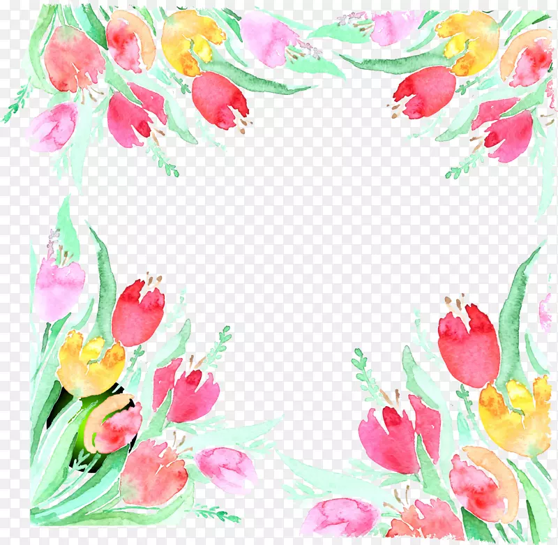 花郁金香水彩画.手绘郁金香