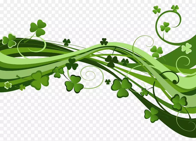 圣帕特里克斯日爱尔兰三叶草剪贴画-三叶草浪带绿