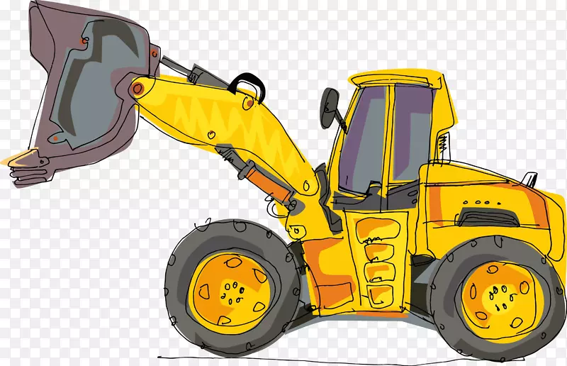 挖掘机卡通重型设备反铲手绘市政挖掘机