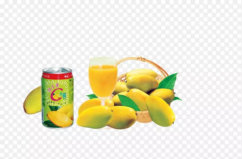 果汁芒果水果素食料理芒果汁和一篮子芒果