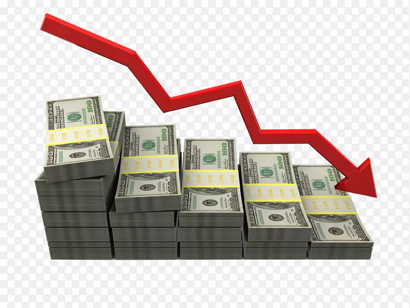 投资费用美元-一叠带有红色箭头折线的钞票。