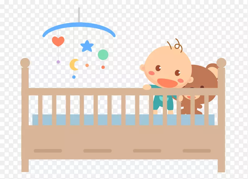 卡通婴儿插图-卡通木制婴儿床