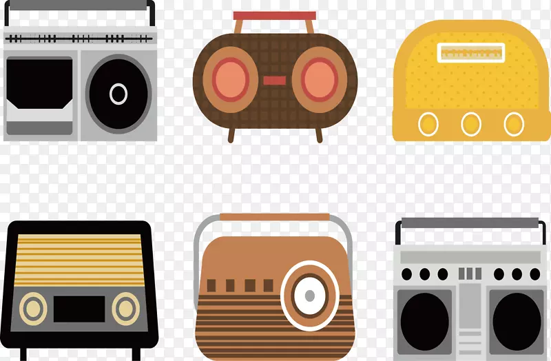 古董收音机绘图.收音机和磁带