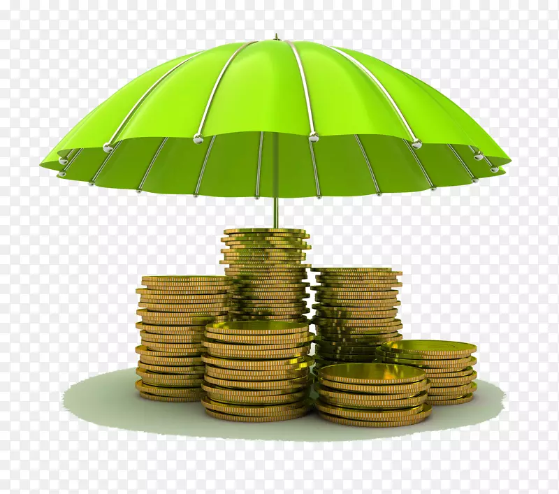 金币伞摄影-下绿色伞堆叠硬币