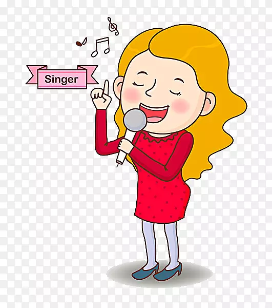 麦克风女唱卡通插画-唱歌的女人