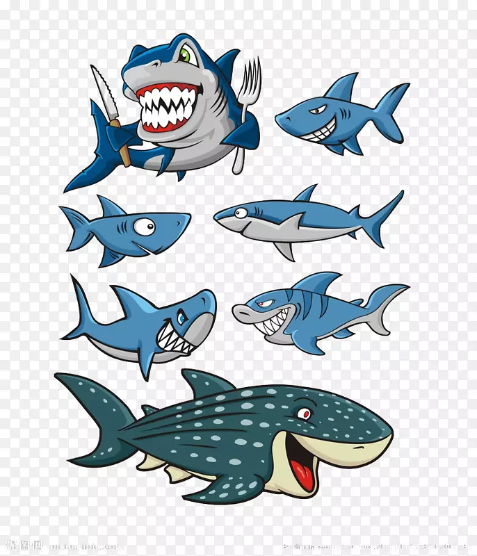 鲨鱼卡通鱼夹艺术-卡通鱼