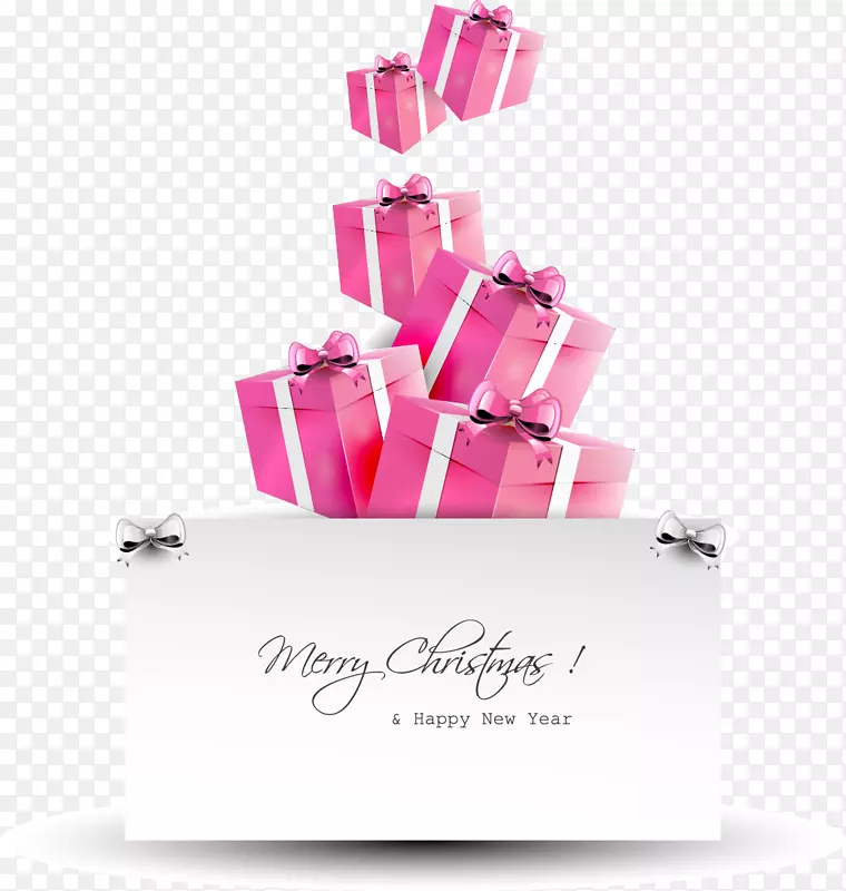 圣诞老人礼品圣诞卡-粉红色圣诞贺卡设计创意礼品盒