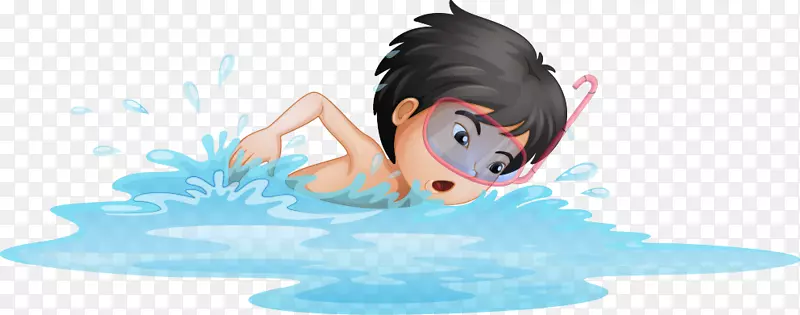 游泳儿童动画插图-卡通儿童游泳