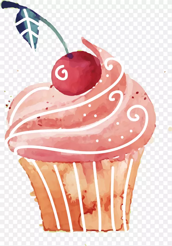 纸杯蛋糕生日蛋糕米饼红天鹅绒蛋糕甜点手绘卡通纸杯蛋糕
