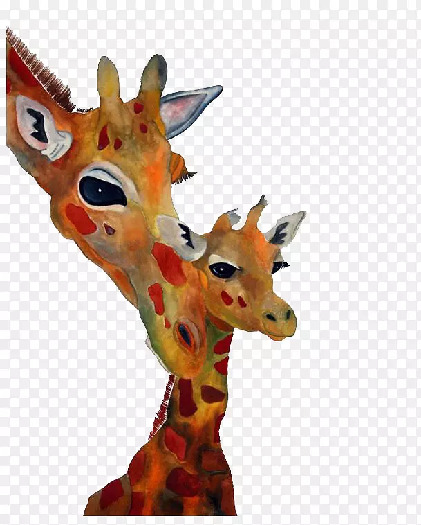 长颈鹿河马圣诞水彩画插图长颈鹿
