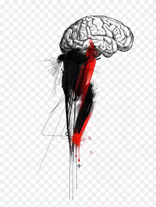 现实垃圾波尔卡纹身人类大脑-手绘大脑