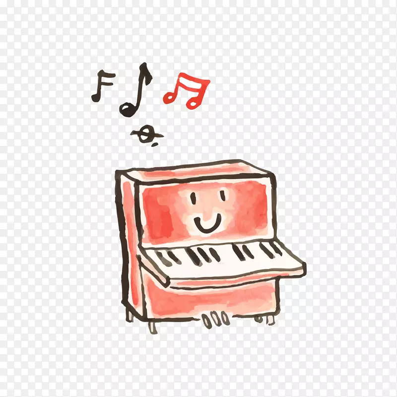 卡通钢琴模型插图.红色钢琴