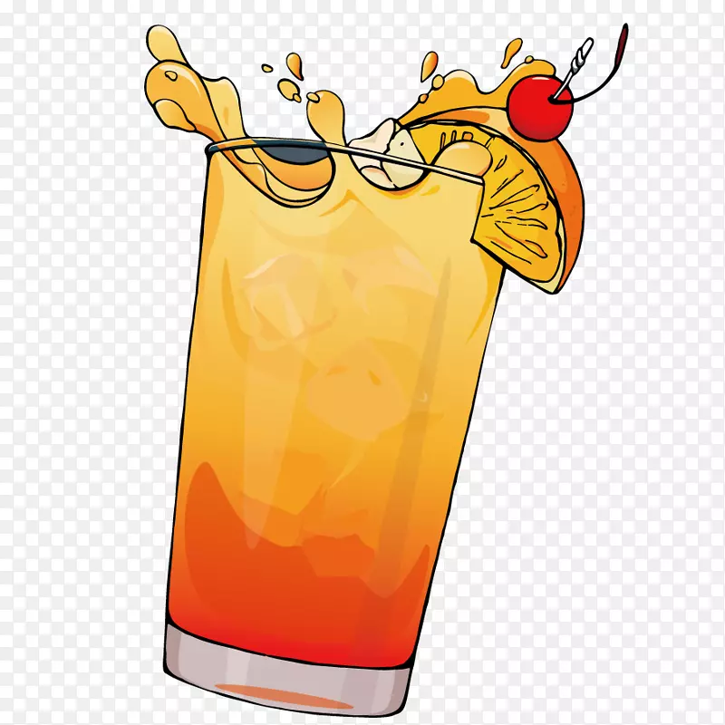 橙汁海风鸡尾酒装饰饮料喷溅汁